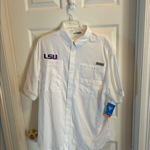 Columbia LSU Logo Short Sleeve Button Down White Shirt